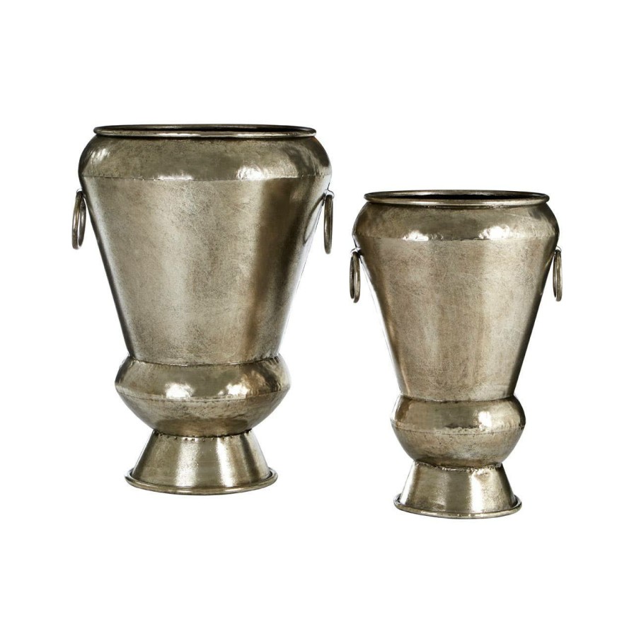 Accessories Fifty Five South Vases, Planters and Plant Stands | Reza Antique Silver Planters - Set Of 2