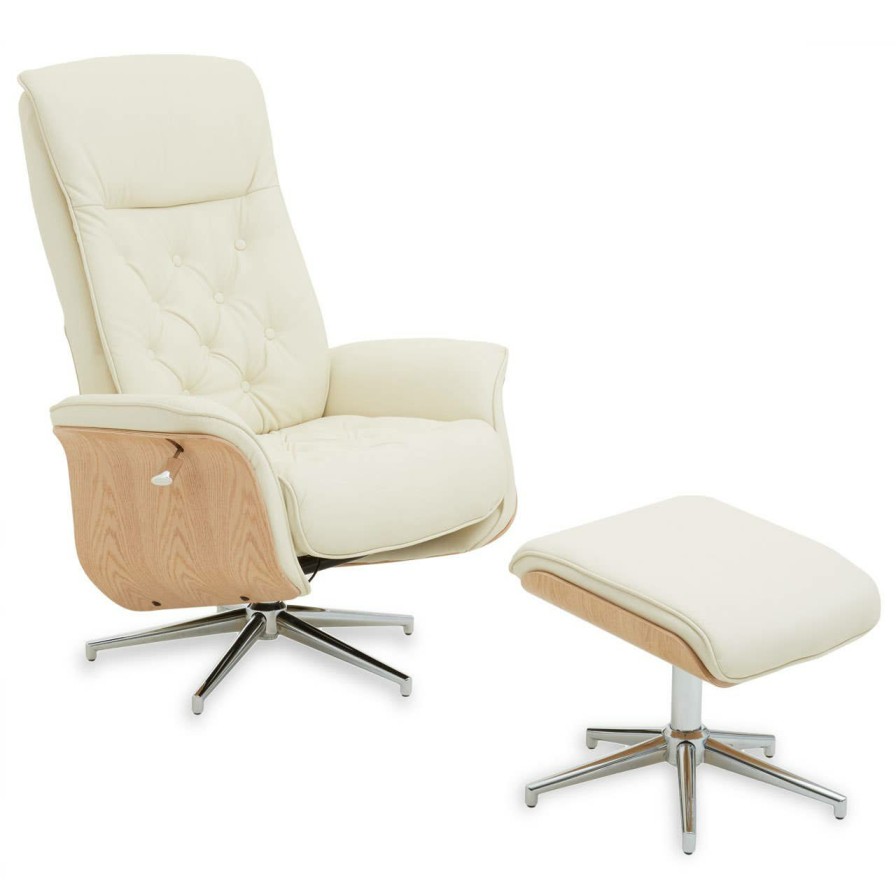 FURNITURE Fifty Five South Seating | Warrington Ivory Leather Effect Recliner And Footstool