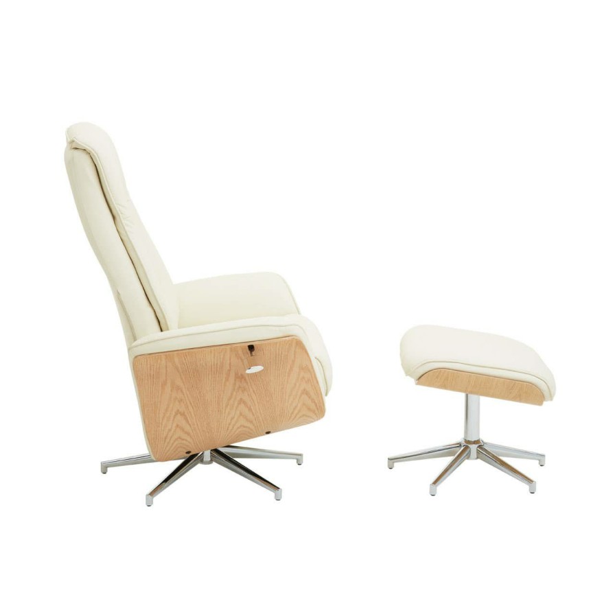 FURNITURE Fifty Five South Seating | Warrington Ivory Leather Effect Recliner And Footstool