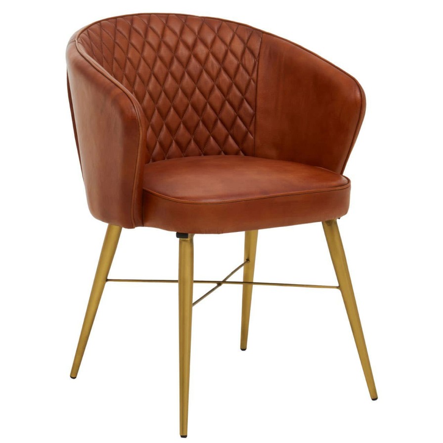 FURNITURE Fifty Five South Statement Chairs | Buffalo Tan Leather Chair With Gold Finish Legs