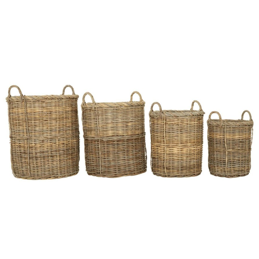 Bathe and Utility Fifty Five South Boxes, Bags and Baskets | Argento Set Of 4 Kubu Natural Rattan Storage Baskets