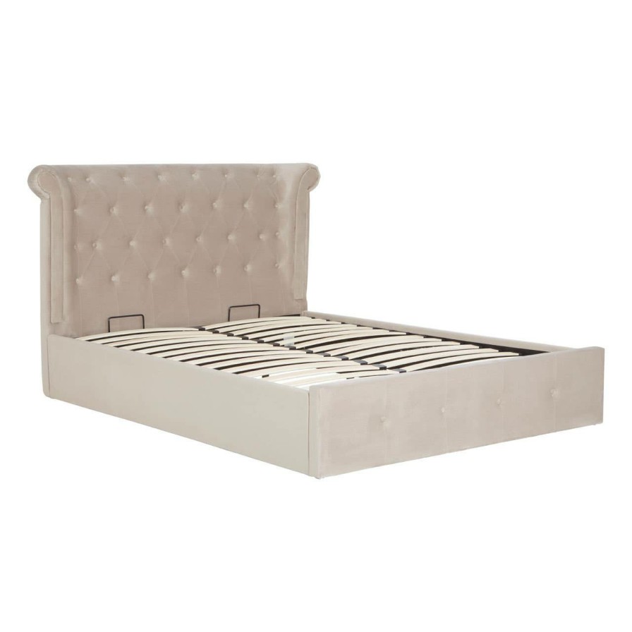 FURNITURE Premier Beds | Edison Kingsize Mink And Beige Velvet Bed