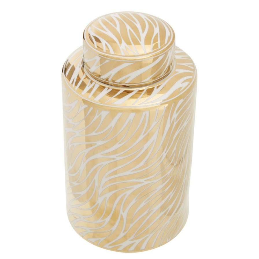 Accessories Fifty Five South Trinket Boxes and Dishes | Doria Small White And Gold Finish Ceramic Jar