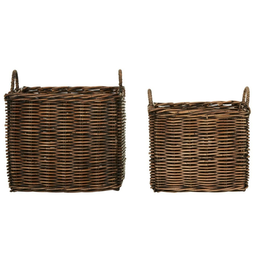 Bathe and Utility Fifty Five South Boxes, Bags and Baskets | Argento Set Of Two Natural Rattan Storage Baskets