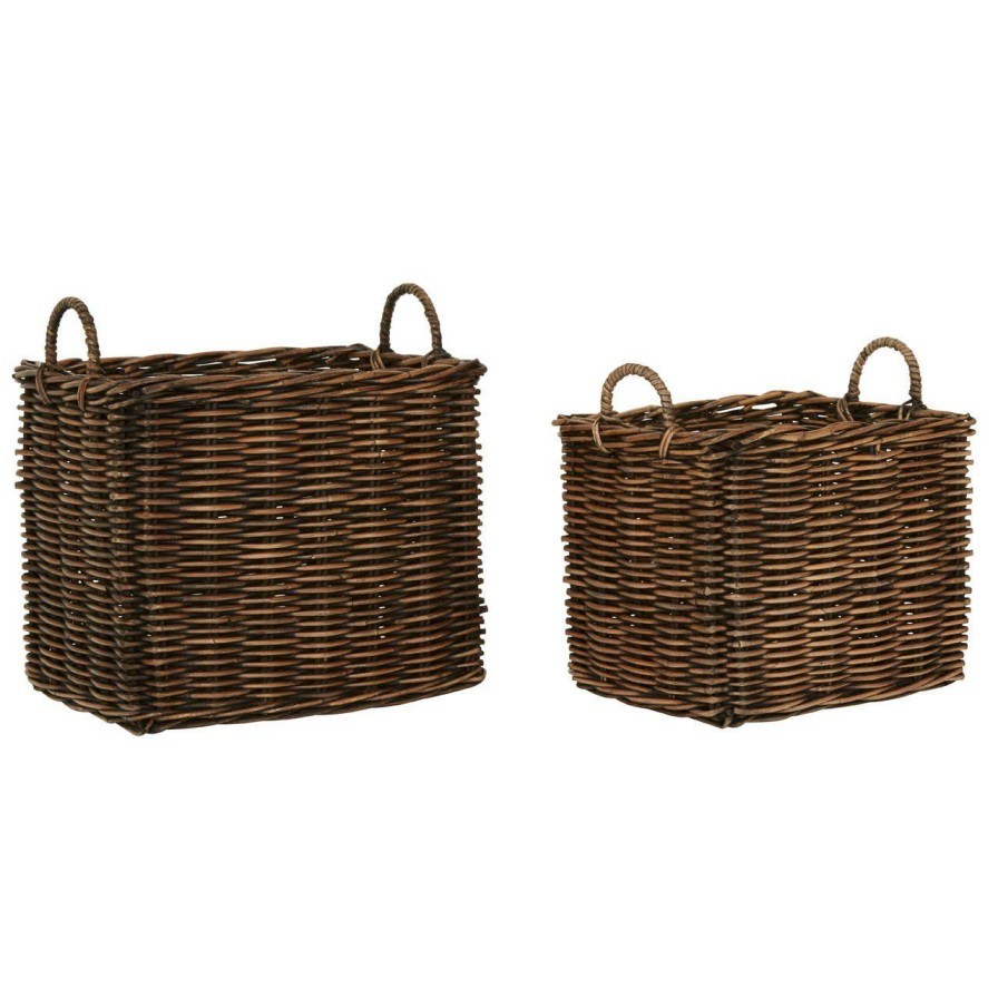 Bathe and Utility Fifty Five South Boxes, Bags and Baskets | Argento Set Of Two Natural Rattan Storage Baskets