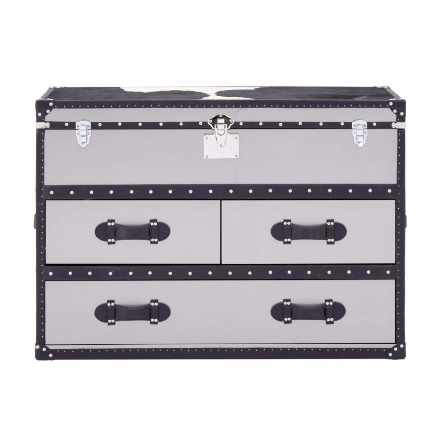 FURNITURE Fifty Five South Storage | Black And White Genuine Cowhide 3 Drawer Cabinet