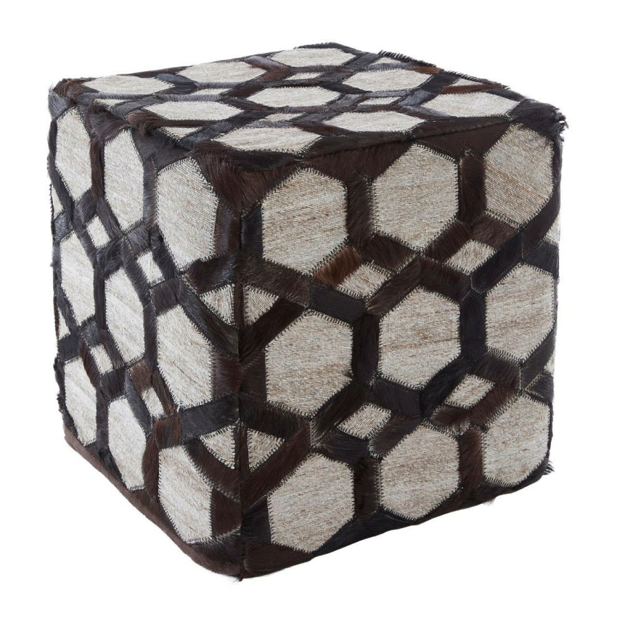 FURNITURE Bosie Seating | Safira Genuine Grey Leather Pouffe