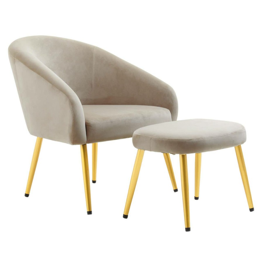 FURNITURE Fifty Five South Armchairs | Yasmeen Mink Velvet Chair And Footstool