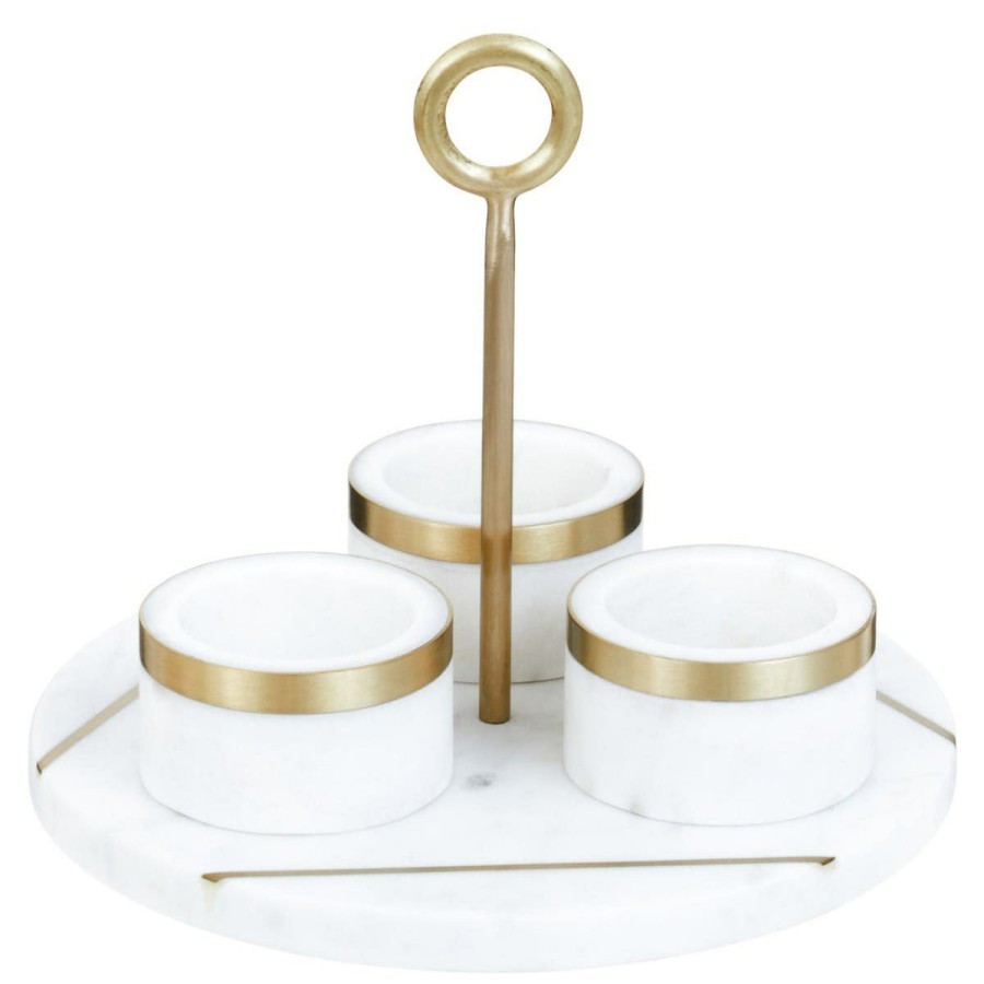 Kitchen and Dining Fifty Five South Condiments, Dressings and Oils | Omari Marble Condiment Set With White Tray