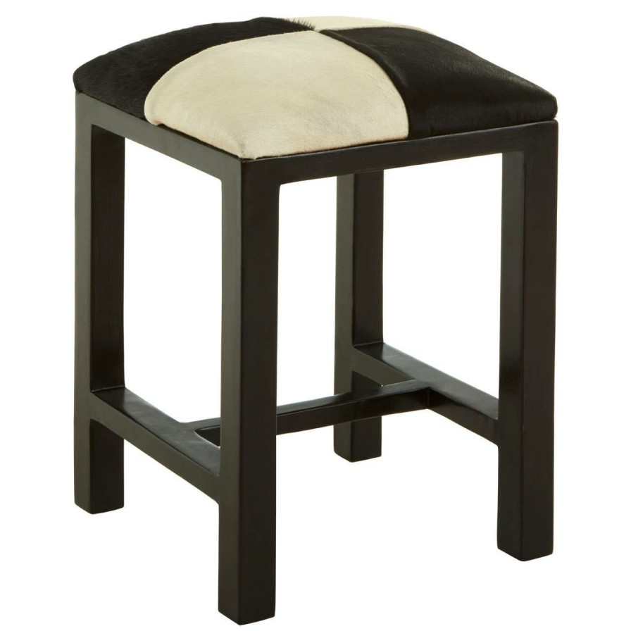 FURNITURE Fifty Five South Footstools | Kendari Black And White Leather Stool