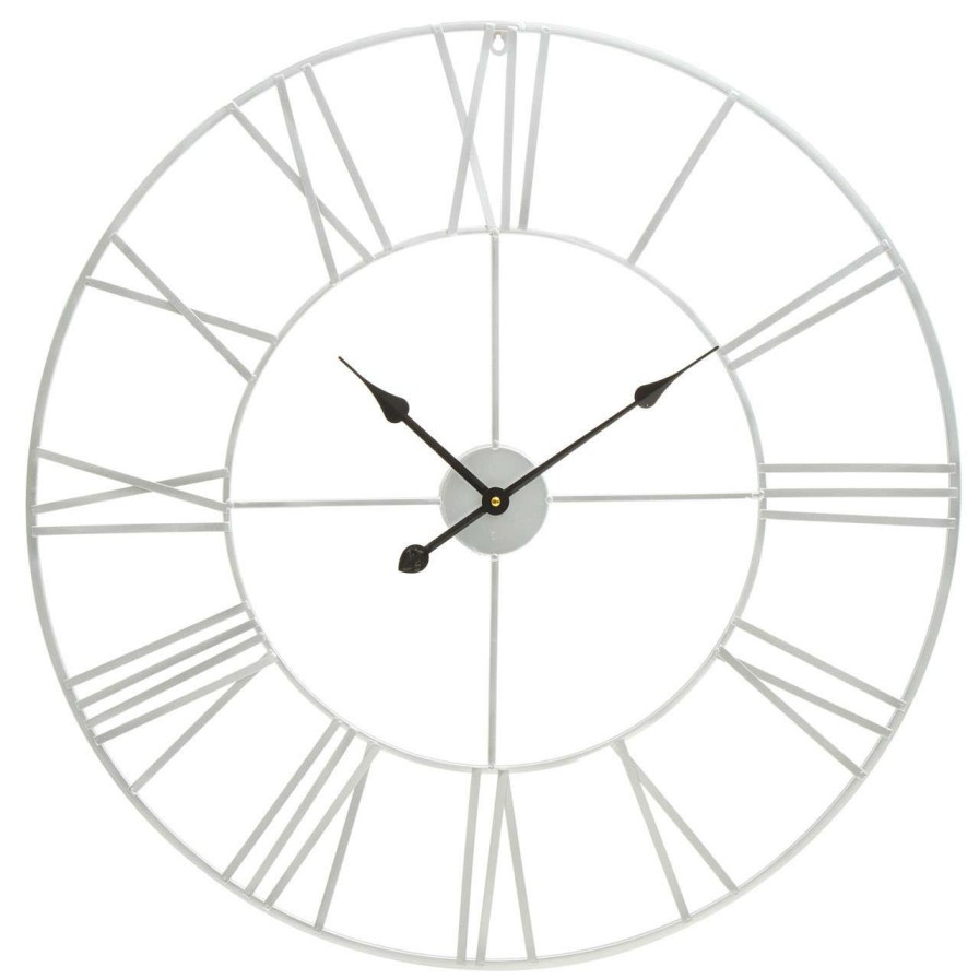 Accessories Fifty Five South Wall Clocks | Genova Large Silver Metal Roman Numeral Wall Clock