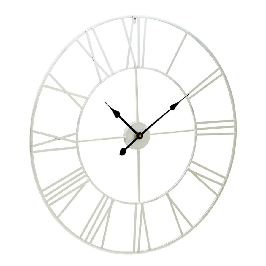 Accessories Fifty Five South Wall Clocks | Genova Large Silver Metal Roman Numeral Wall Clock