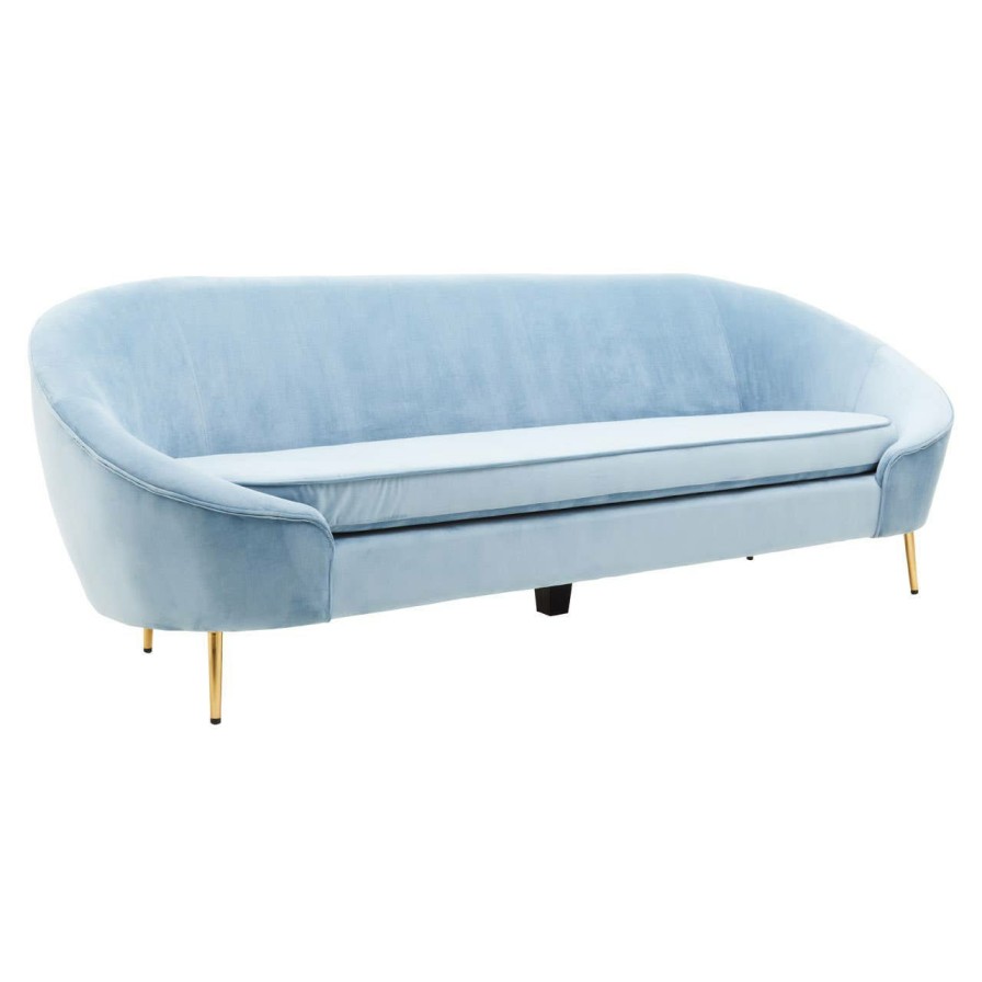 FURNITURE Fifty Five South Sofas | Yasmeen 3 Seat Aqua Blue Velvet Sofa