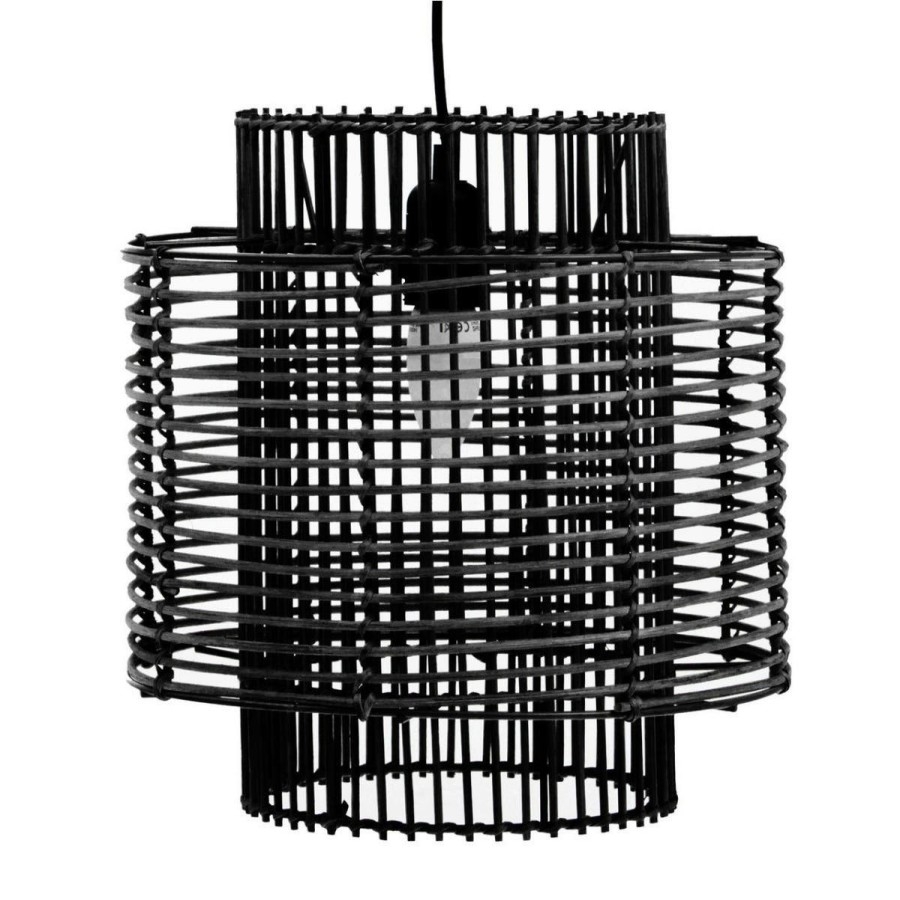 Accessories Premier Light and Ceiling Shades | Jaya Black Rattan Overlapping Pendant Lamp