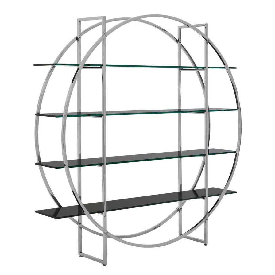 FURNITURE Fifty Five South Storage | Vogue 4 Black Tempered Glass Round Shelf Unit