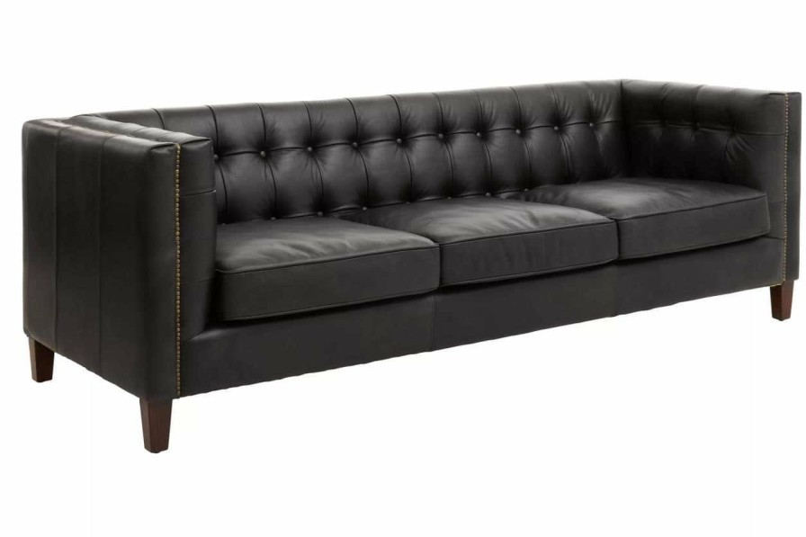 FURNITURE Fifty Five South Sofas | King Three Seater Antique Ebony Leather Sofa