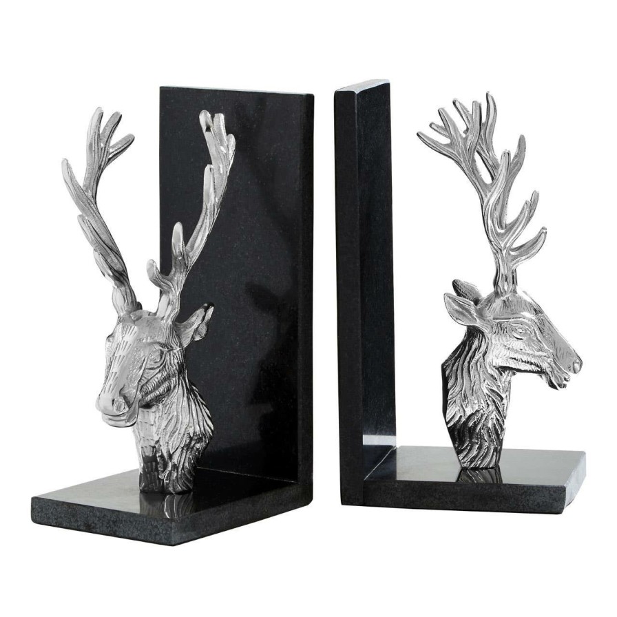 Accessories Fifty Five South Bookends | Set Of 2 Stag Bookends With Marble Base