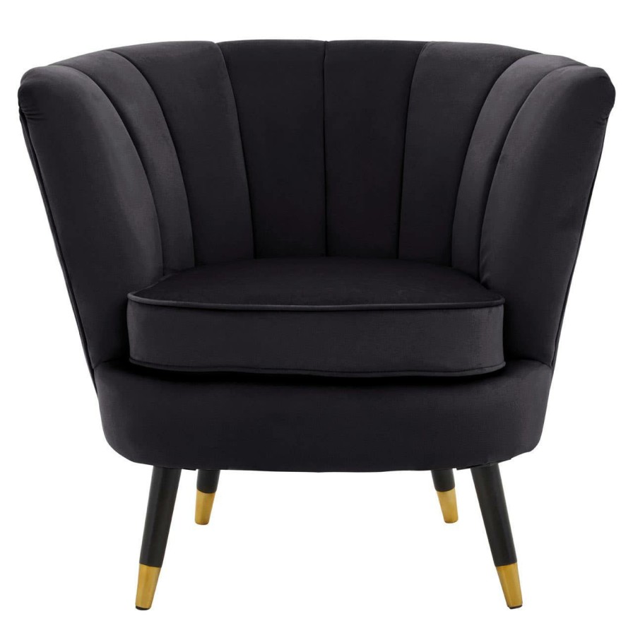 FURNITURE Premier Statement Chairs | Loretta Black Velvet Chair With Black Wood And Gold Finish Legs