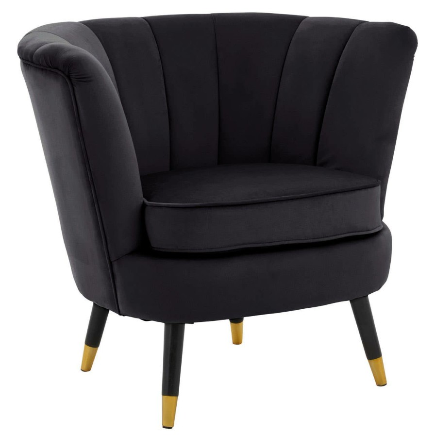 FURNITURE Premier Statement Chairs | Loretta Black Velvet Chair With Black Wood And Gold Finish Legs