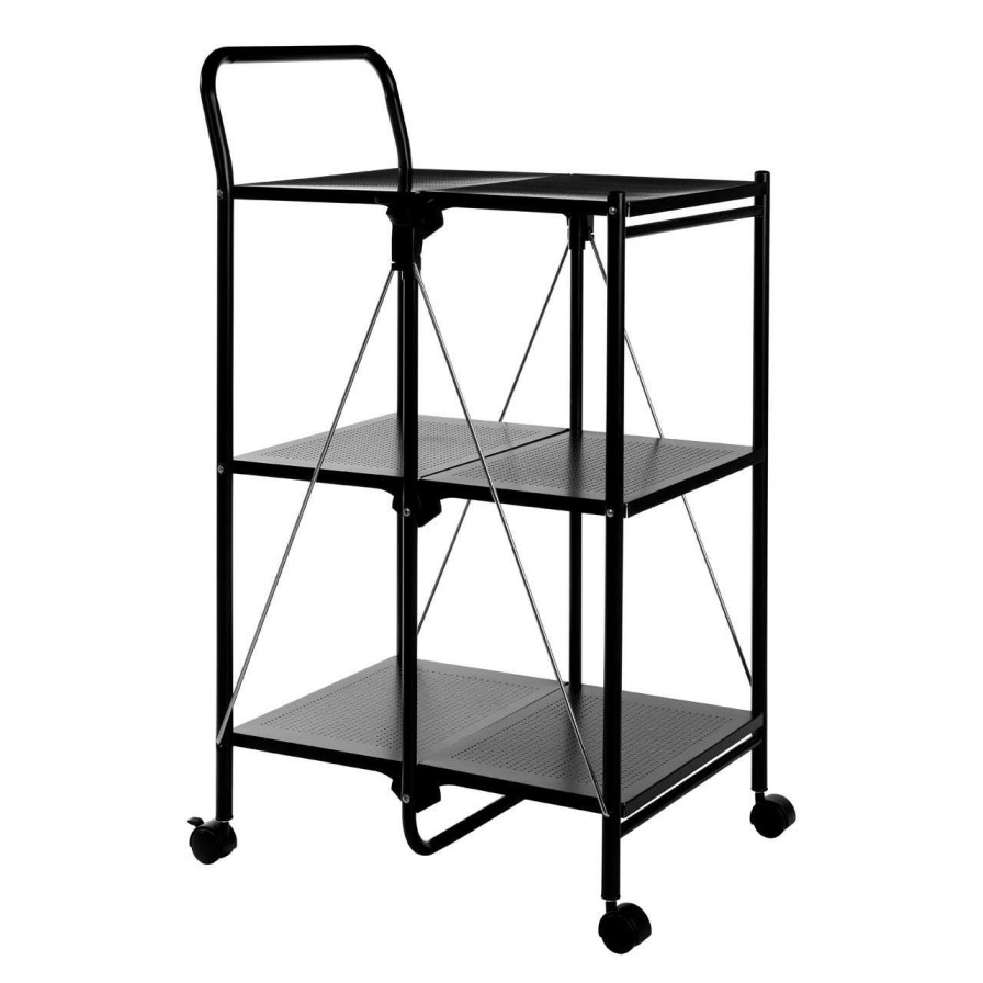 FURNITURE Premier Bar Carts and Trolleys | Black Rectangular Folding Kitchen Trolley