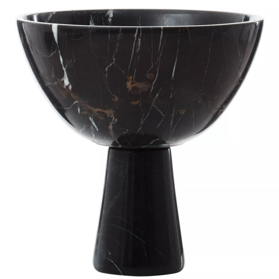 Accessories Fifty Five South Decorative Bowls Plates and Bottles | Salmo Large Black Marble Pedestal Bowl