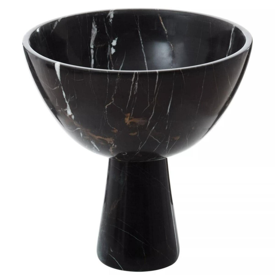 Accessories Fifty Five South Decorative Bowls Plates and Bottles | Salmo Large Black Marble Pedestal Bowl