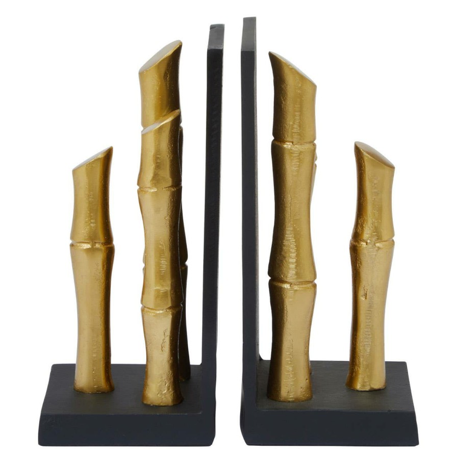 Accessories Fifty Five South Bookends | Hiba Set Of Two Gold Finish Bamboo Effect Bookends