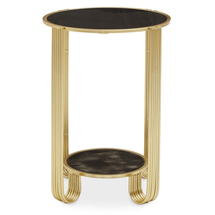 FURNITURE Premier Coffee Tables | Jolie Round End Table Black Mirror And Gold Frame