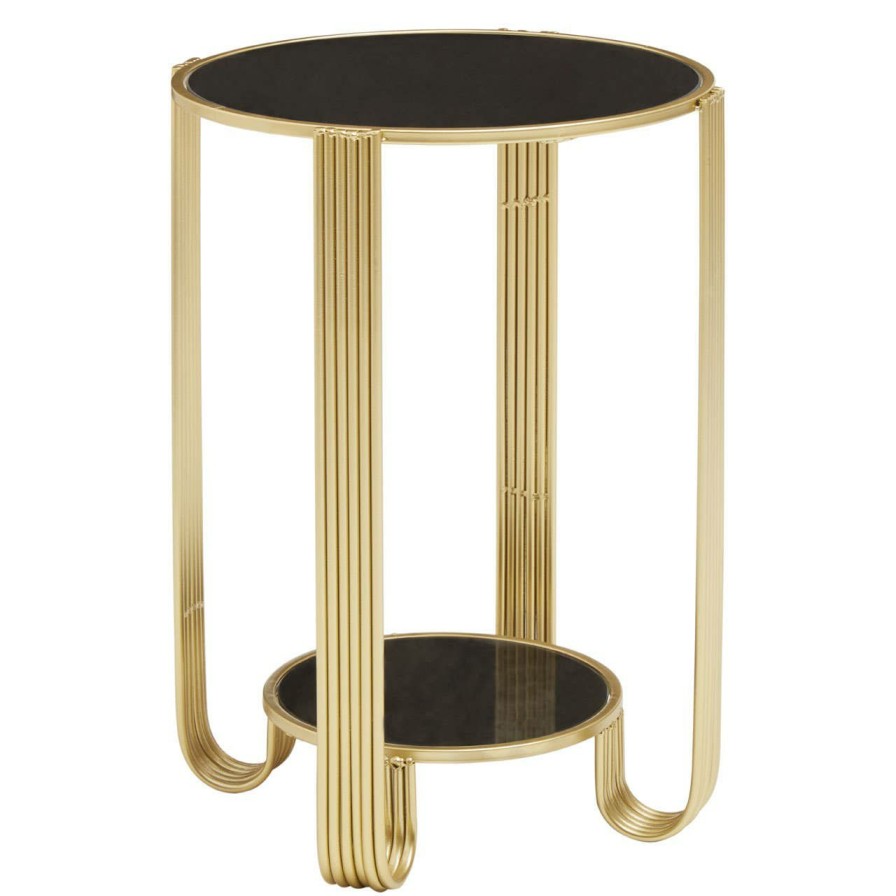 FURNITURE Premier Coffee Tables | Jolie Round End Table Black Mirror And Gold Frame