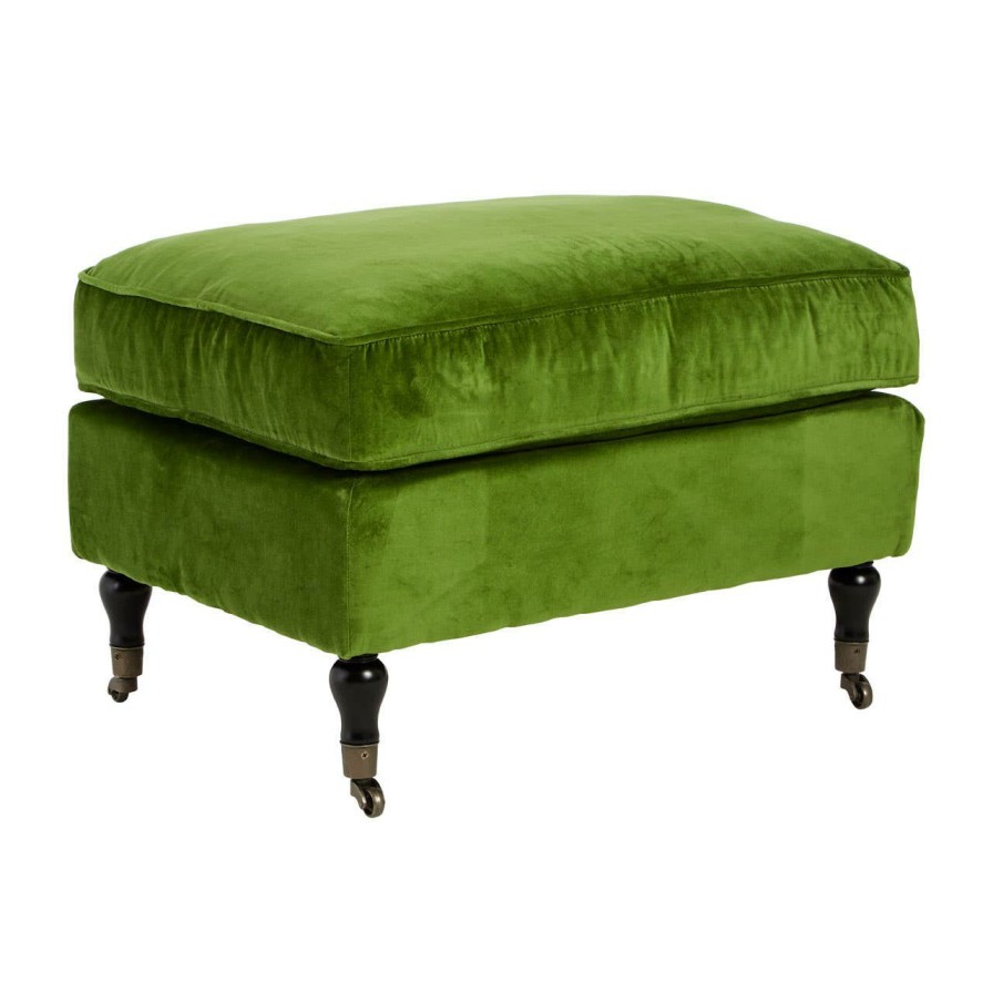 FURNITURE Fifty Five South Footstools | Green Velvet Plush Footstool