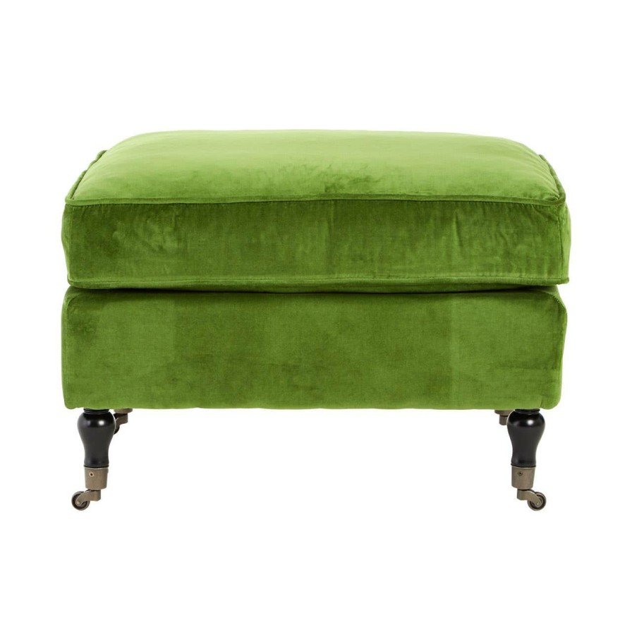 FURNITURE Fifty Five South Footstools | Green Velvet Plush Footstool