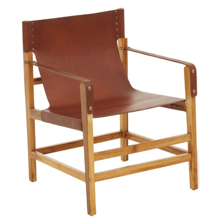 FURNITURE Fifty Five South Statement Chairs | Kendari Light Brown Leather And Light Teak Wood Chair