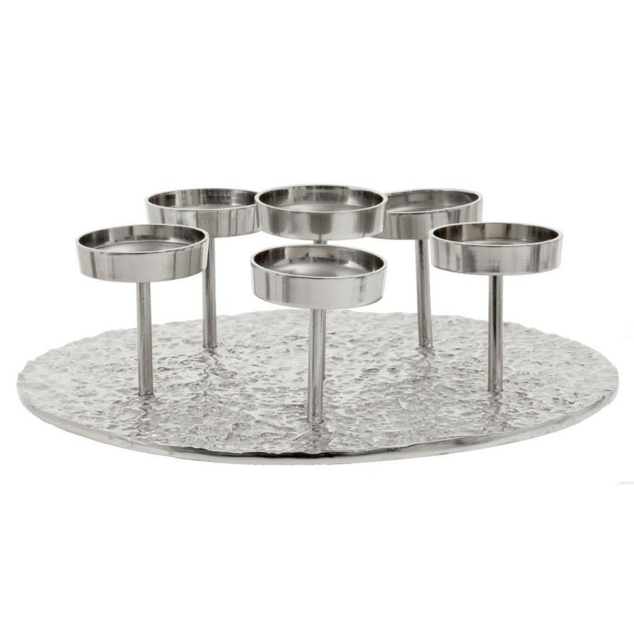 Accessories Fifty Five South Candles and Holders | Akola Silver Round 6 Pillar Candle Holder