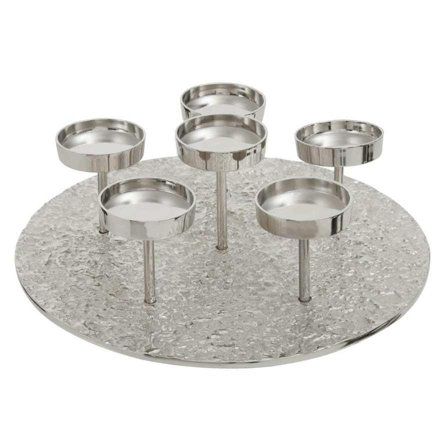 Accessories Fifty Five South Candles and Holders | Akola Silver Round 6 Pillar Candle Holder