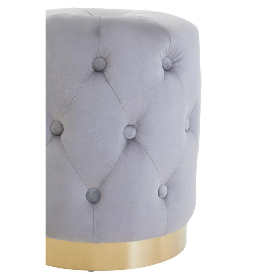 FURNITURE Premier Stools | Loretta Grey Velvet Button Tufted Stool