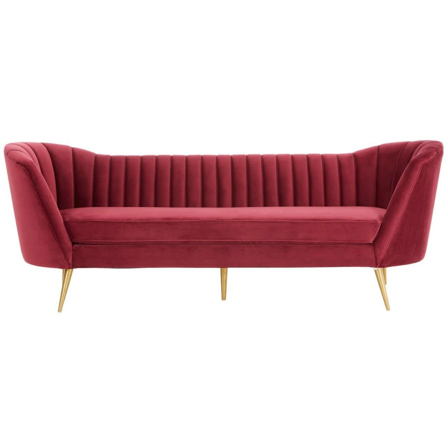 FURNITURE Fifty Five South Seating | Binky 3 Seat Wine Velvet Sofa