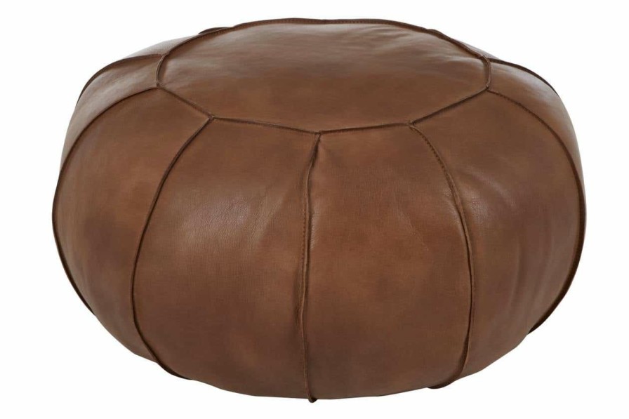 FURNITURE Fifty Five South Pouffes | Buffalo Brown Leather Pouffe