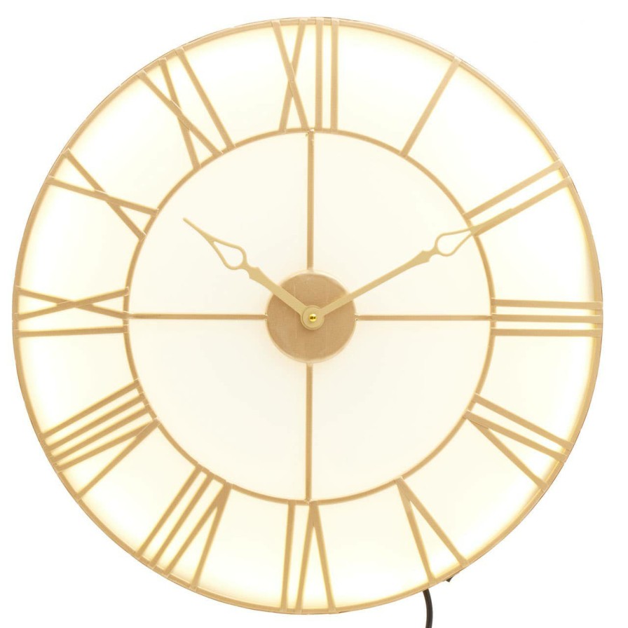 Accessories Fifty Five South Wall Clocks | Genova Small Gold And White Led Wall Clock