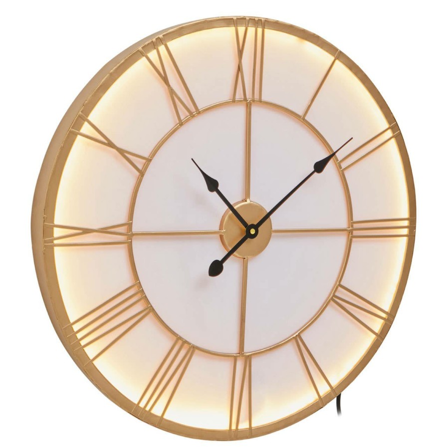 Accessories Fifty Five South Wall Clocks | Genova Small Gold And White Led Wall Clock