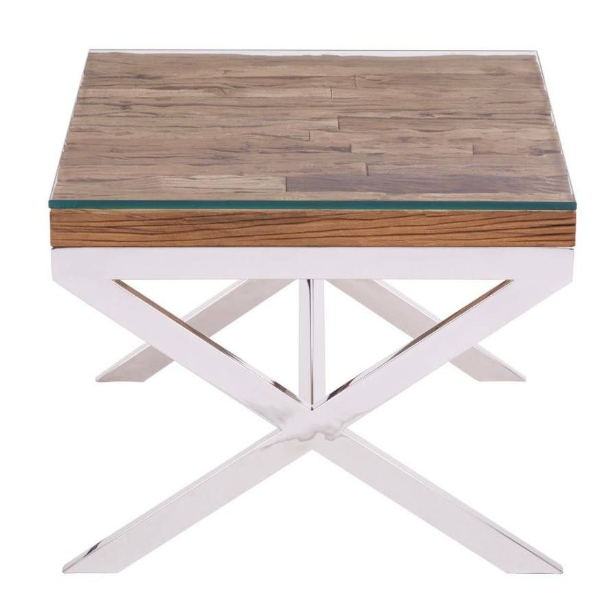 FURNITURE Fifty Five South Side Tables | Kerala Natural Top End Table With Cross Base