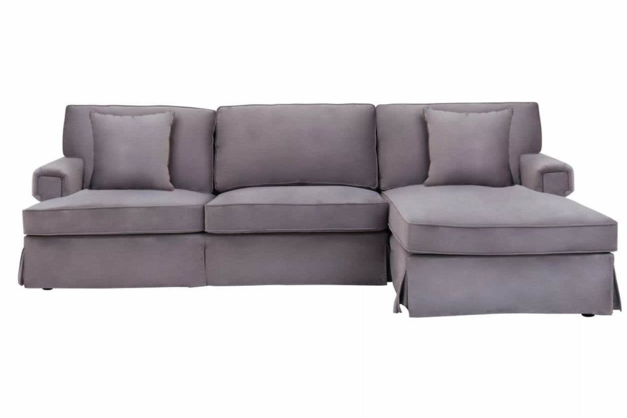 FURNITURE Fifty Five South Sofas | Ralph Three Seat Grey Velvet Chaise Sofa