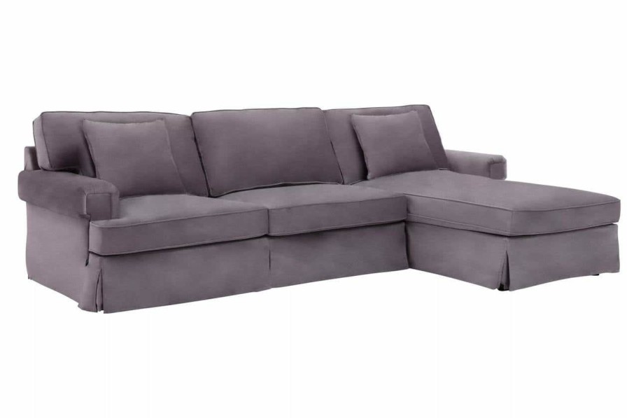 FURNITURE Fifty Five South Sofas | Ralph Three Seat Grey Velvet Chaise Sofa