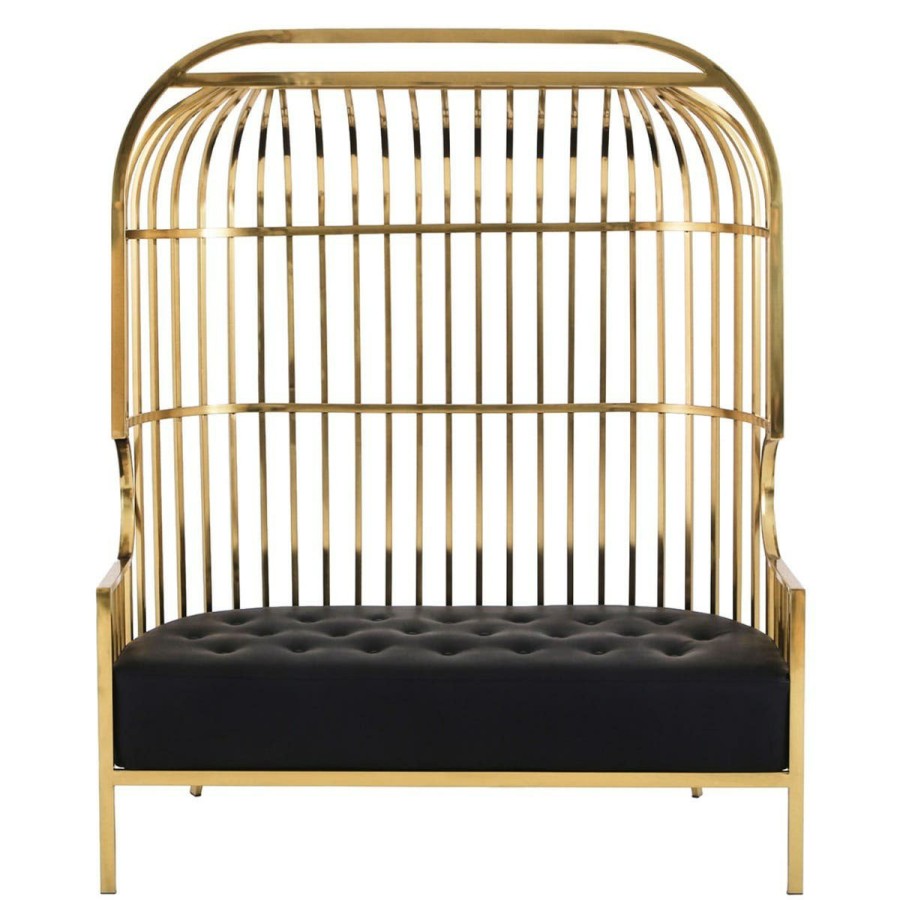 FURNITURE Fifty Five South Seating | Eliza Two Seat Dome Cage Gold Finish Sofa