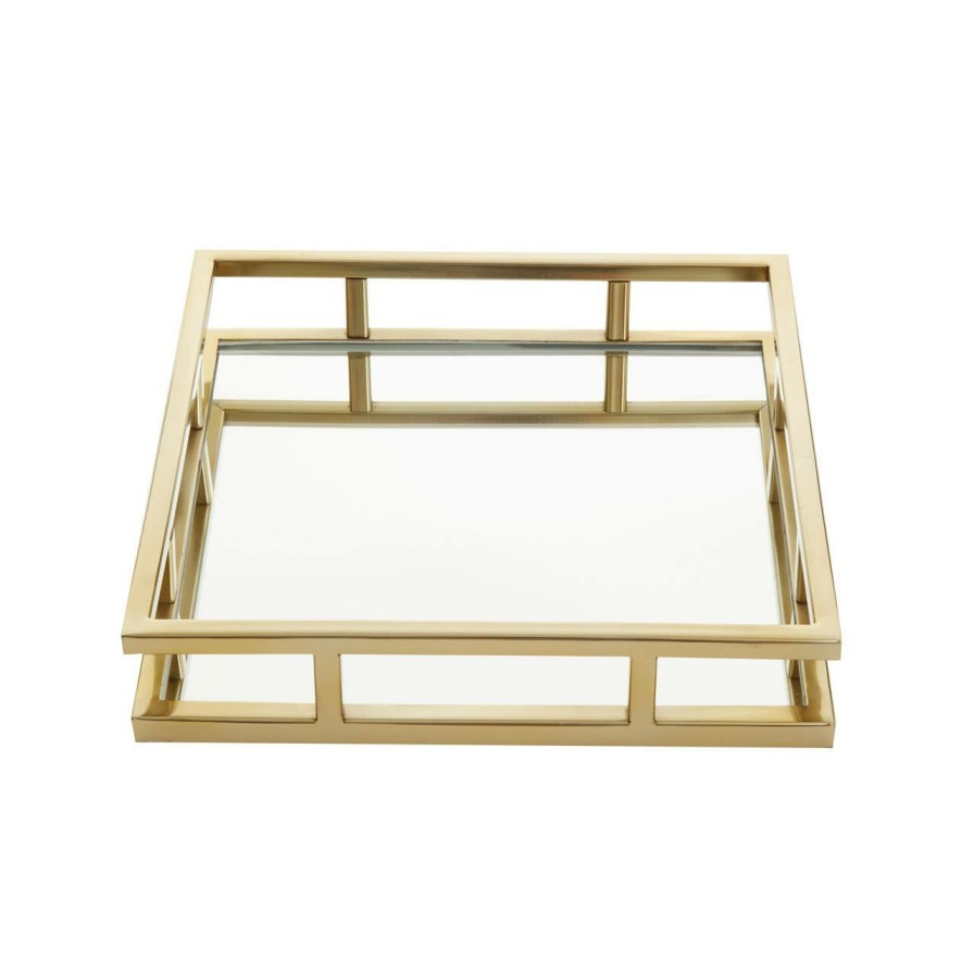 Accessories Fifty Five South Trays and Coasters | Cruzar Square Gold Finish Tray