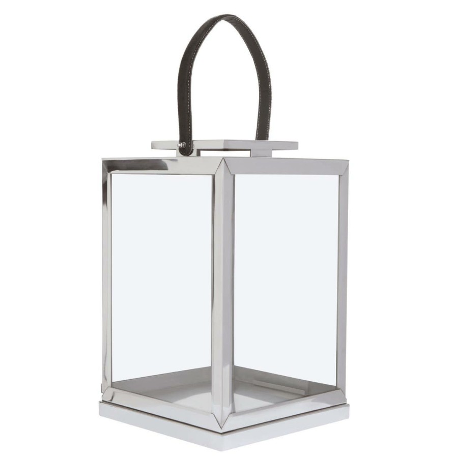 Accessories Fifty Five South Lanterns | Herber Small Silver Steel With Hair On Leather Handle Lantern