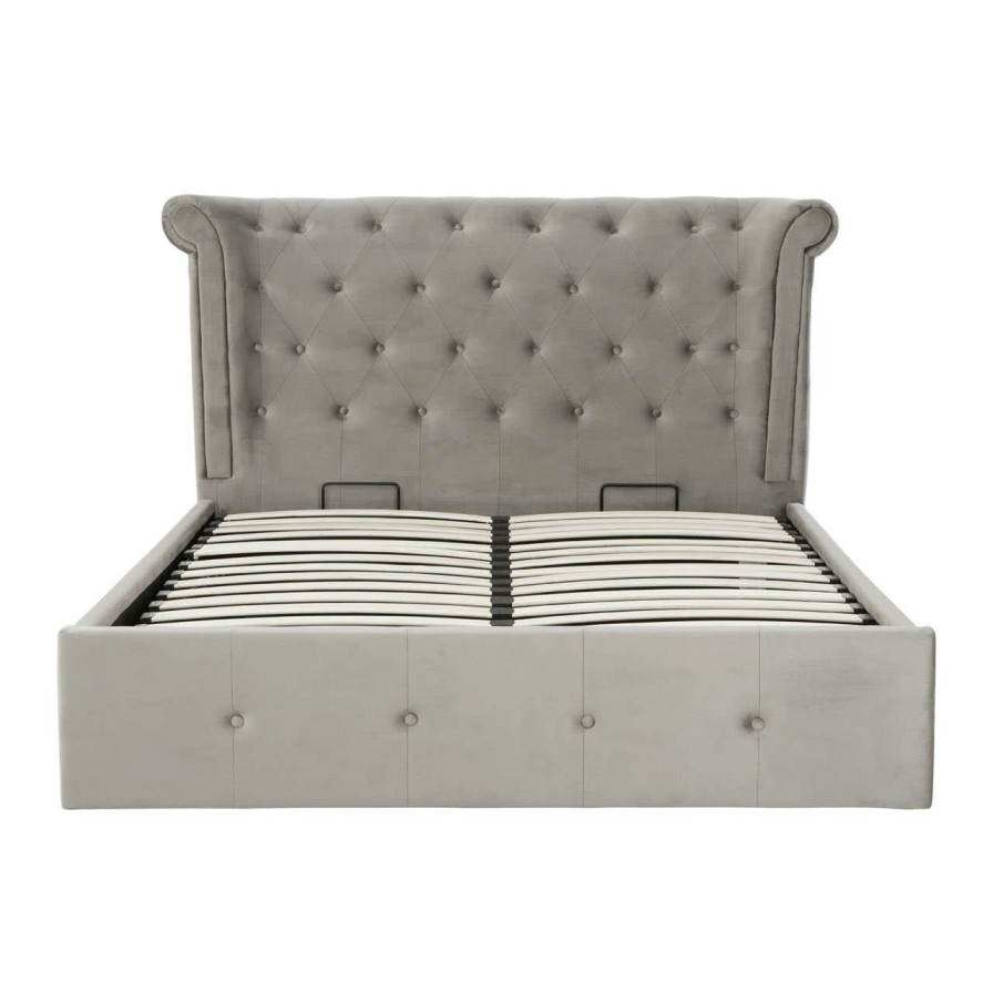 FURNITURE Premier Beds | Edison Kingsize Grey Brush Velvet Ottoman Bed