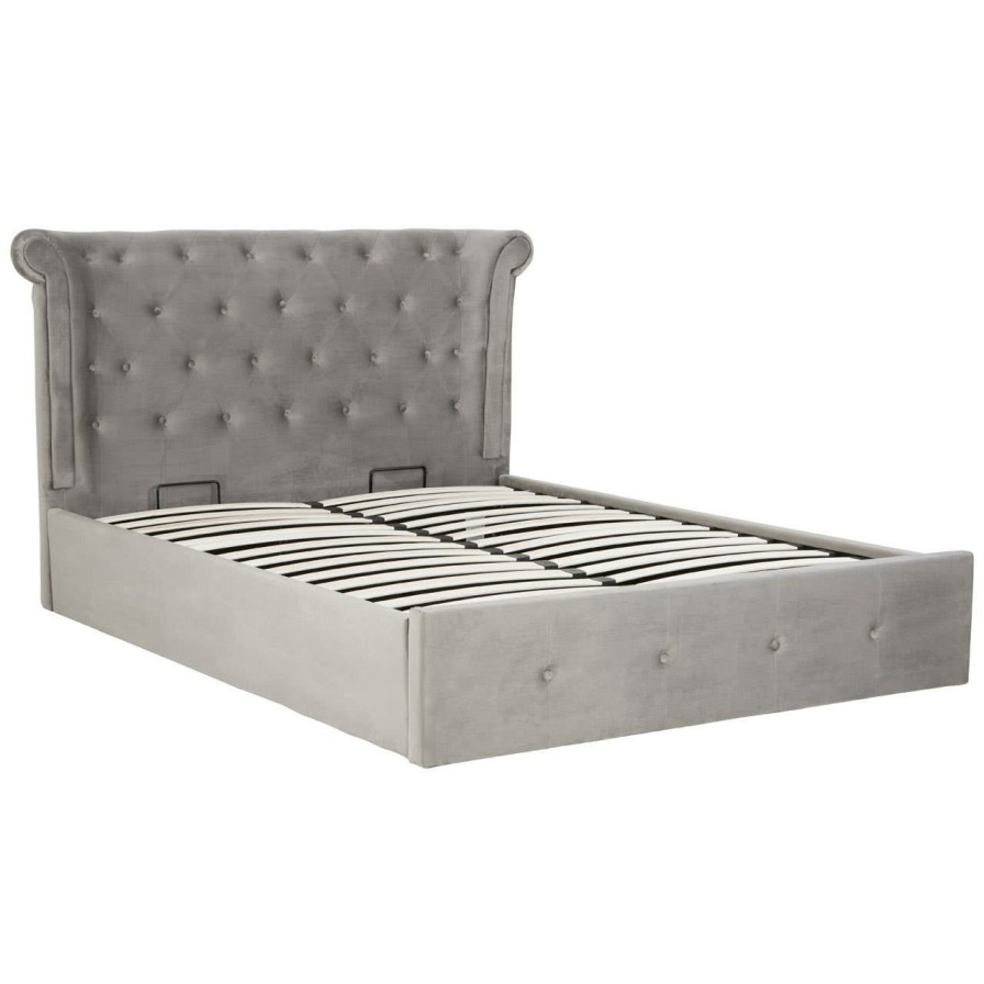 FURNITURE Premier Beds | Edison Kingsize Grey Brush Velvet Ottoman Bed