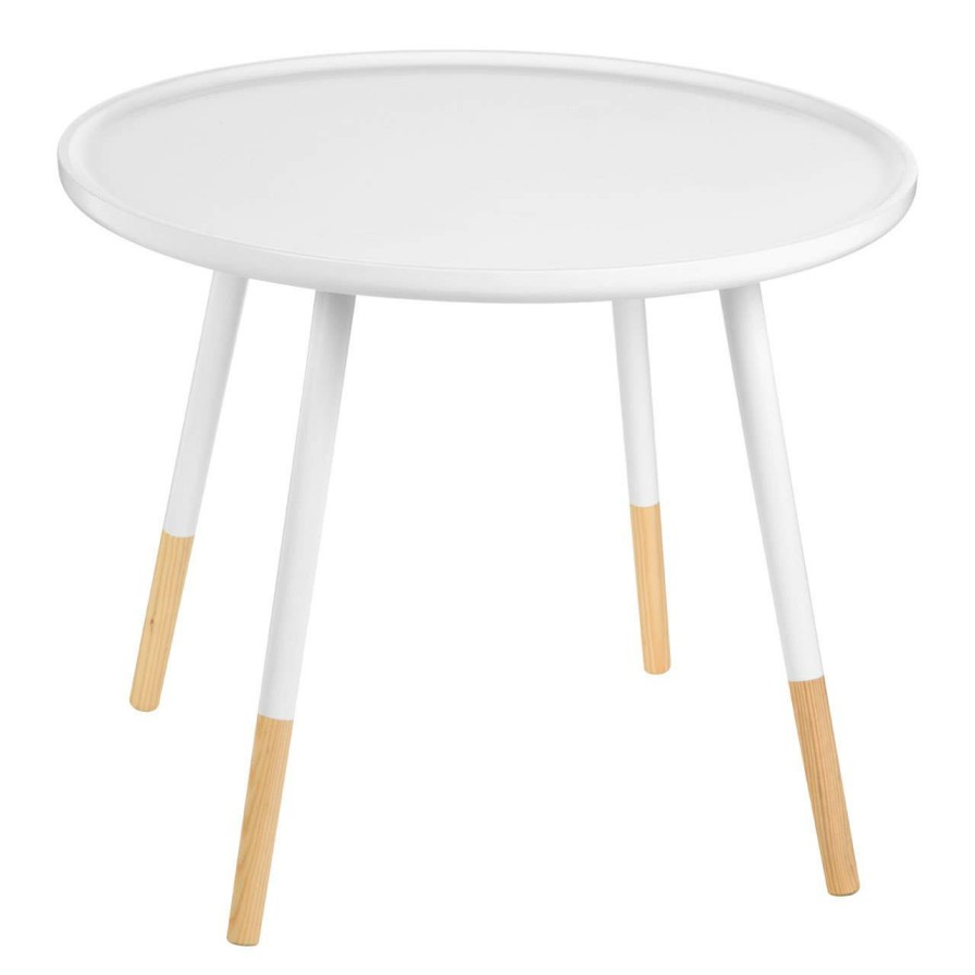 FURNITURE Premier Side Tables | Viborg White And Natural Round Side Table