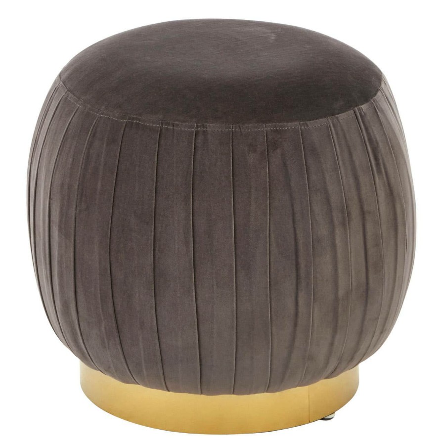 FURNITURE Fifty Five South Footstools | Louxor Grey Velvet Round Footstool