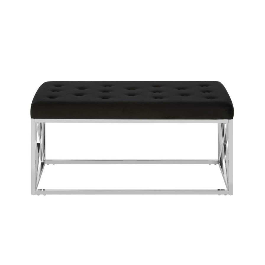 FURNITURE Premier Benches | Allure Black Tufted Seat And Silver Finish Bench